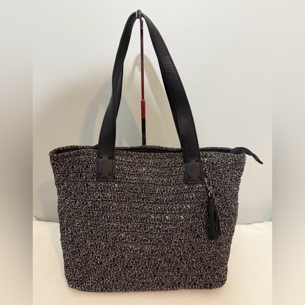 The Sak Fairmont Crochet Knit Tote Bag Gray Black